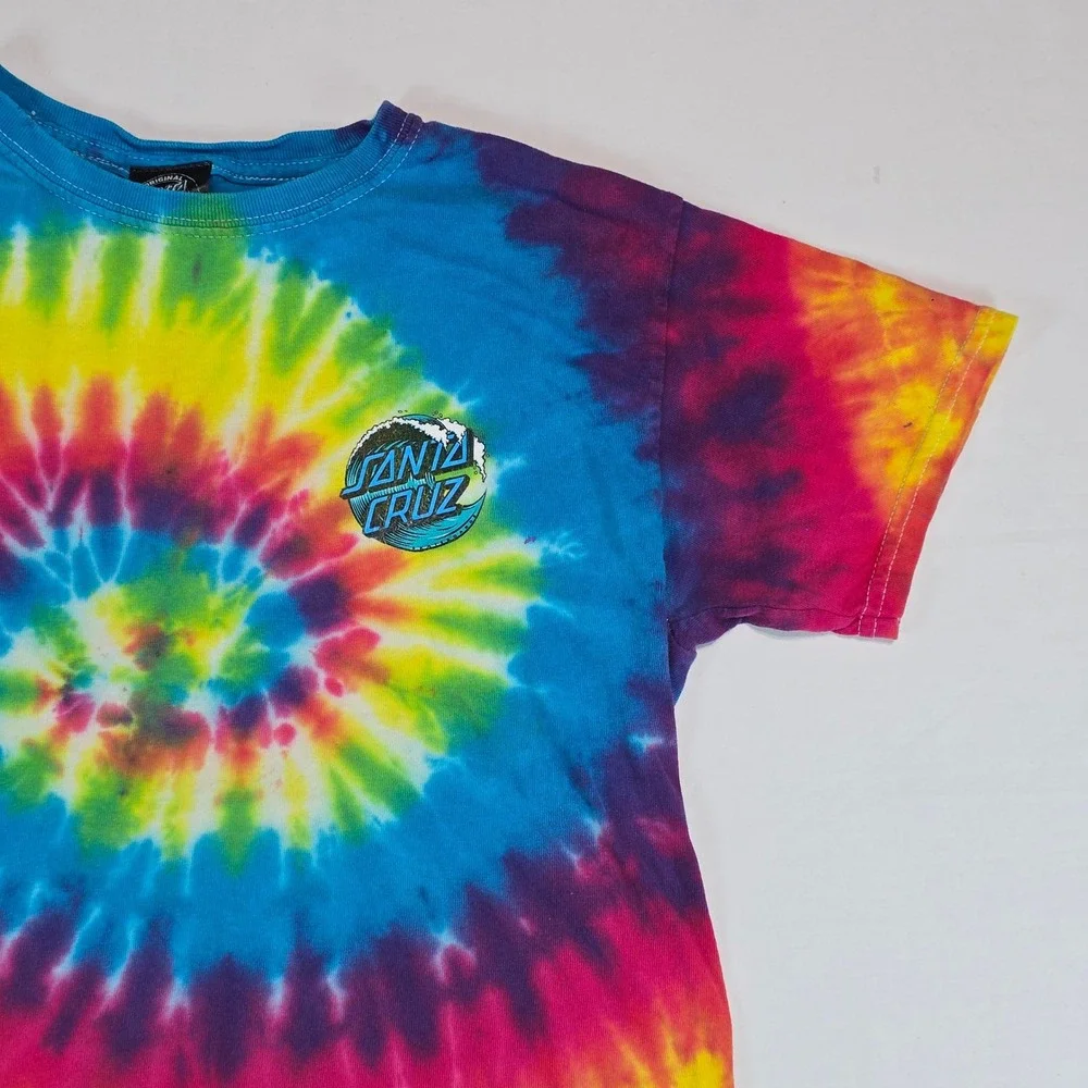 Santa Cruz Skateboards Tie Dye T-Shirt Kids Medium 10/12 Vintage Y2K Skater Logo
